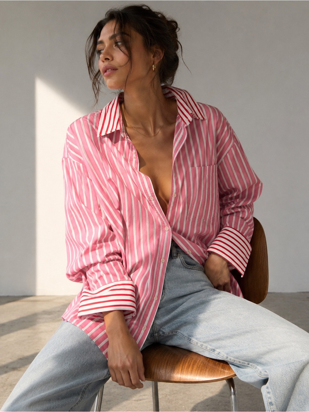 Vintage Y2K Tommy Hilfiger Pink Stripe Contrast Collar Button Up XL